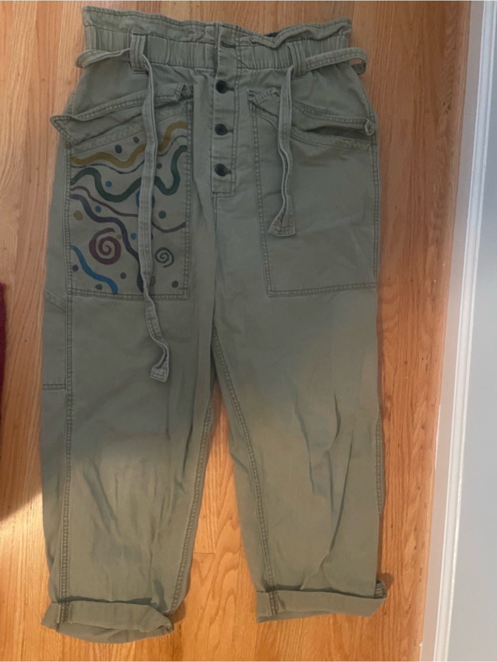 Hand painted Olive Green Cargo Pants